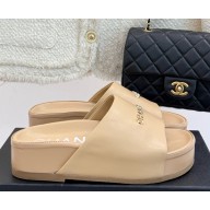 Chanel platform calf leather slippers beige 2025