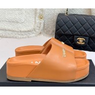 Chanel platform calf leather slippers orange 2025