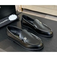 Chanel patent calfskin loafer with CC crystal logo black 2025