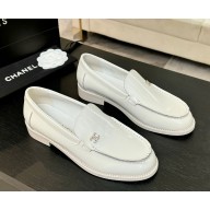 Chanel patent calfskin loafer with CC crystal logo white 2025