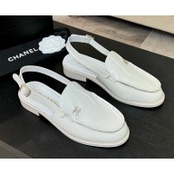 Chanel patent calfskin Slingbacks loafer with CC crystal logo white 2025