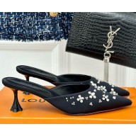 Louis vuitton blossom pointy mule silk with crystal heel 5.5cm/7.5cm black 2025