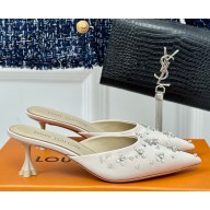 Louis vuitton blossom pointy mule silk with crystal heel 5.5cm/7.5cm white 2025