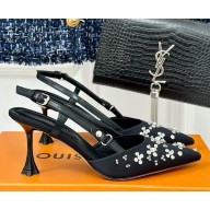 Louis vuitton Blossom Slingback Pump silk with crystal heel 5.5cm/7.5cm black 2025