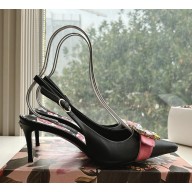 Dolce&Gabbana napa leather slingbacks Pump with crystal black/pink heel 6cm 2025