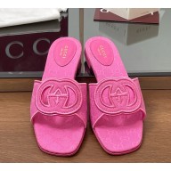 ‎Gucci women's Interlocking G cut-out slide sandals 790447 pink GG canvas 2025