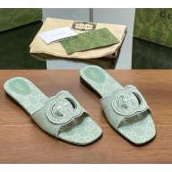 ‎Gucci women's Interlocking G cut-out slide sandals 790447 green GG canvas 2025