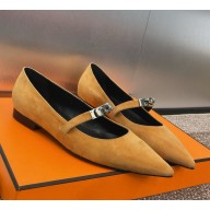 Hermes kiara pointed suede calfskin with kelly ballet flat brown 2025