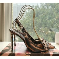 Dolce&Gabbana Brown Leopard Print Satin Bow Peep-Toe Platform slingbacks Pump heel 11cm 2025