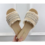 ‎Chanel flat slippers with crystal and tassels beige 2025