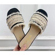‎Chanel flat slippers with crystal and tassels black 2025