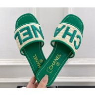 ‎Chanel flat slippers with embroid logo green 2025