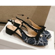 ‎Dior Ballet Slingback Pump Blue Cannage Tweed and Gold-Tone Metallic Thread 2025
