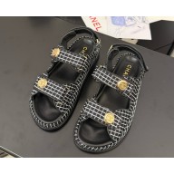 Chanel Tweed CC Logo Beach Sandals black/white 2025 