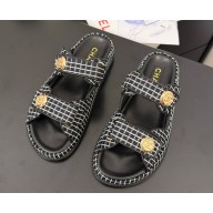 Chanel Tweed CC Logo Beach mules Sandals black/white 2025 
