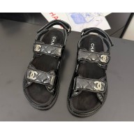 Chanel Shiny Lambskin Sandals black 2025 