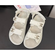 Chanel Shiny Lambskin Sandals white 2025 