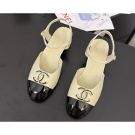 Chanel Lambskin and patent Calfskin mary janes with CC metal logo black/white heel 4.5cm 2025 