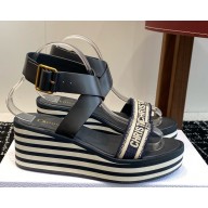 DIOR Dway Wedge Sandal Deep Blue Embroidered Cotton 2025