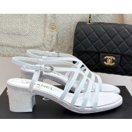 Chanel heel 5cm calfskin sandals white 2025