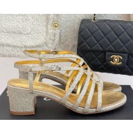 Chanel heel 5cm calfskin sandals gold 2025