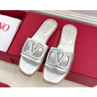 VALENTINO GARAVANI VLOGO cut-out calfskin flat slides silver 2025