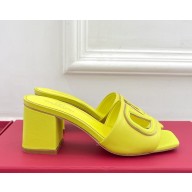 VALENTINO GARAVANI VLOGO cut-out calfskin slides yellow heel 6cm 2025