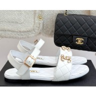 Chanel Flat sheepskin double C chain sandals white 2025