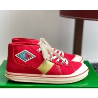Bottega Veneta women/men Eliot Sneaker Mid-top lace-up sneaker in canvas with leather trims Scarlet/tomato 2025