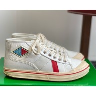 Bottega Veneta women/men Eliot Sneaker Mid-top lace-up sneaker in canvas with leather trims White/sea salt 2025