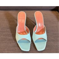 Amina Muaddi Satin Alexa Mules 100mm light blue 2025