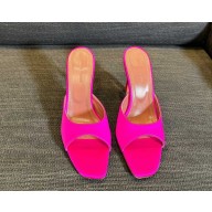 Amina Muaddi Satin Alexa Mules 100mm Fuchsia 2025
