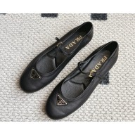 Prada lambskin ballerinas with metal triangle logo black 2025