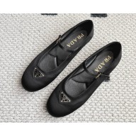 Prada Satin ballerinas with metal triangle logo black 2025