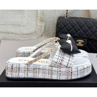 Chanel platfrom double c slipper with bow and pearl white 2025