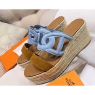 Hermes Ithea 30 espadrille in suede goatskin bleu minéral / naturel Heel height 7.5cm 2025