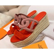 Hermes Ithea 30 espadrille in suede goatskin orange/pink Heel height 7.5cm 2025