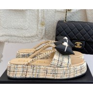 Chanel platfrom double c slipper with bow and pearl beige 2025