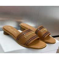 DIOR D-Lane Slide Camel Calfskin with Openwork Microcannage Motif  heel 3.5cm 2025
