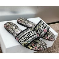DIOR Dway Slide Embroidered Cotton and White Multicolor Millefiori Unicorn Motif 2025