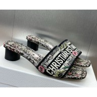 DIOR Dway Heeled Slide Embroidered Cotton and White Multicolor Millefiori Unicorn Motif heel 4.5cm 2025