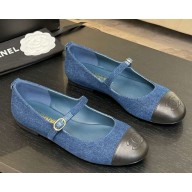 Chanel Mary Janes Cotton & Lambskin G46379 denim blue & Black 2025