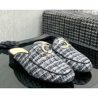 Chanel Tweed cc logo mule blue/white 2025