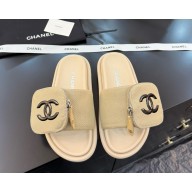 Chanel cotton cc logo mule beige 2025