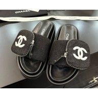 Chanel cotton cc logo mule black 2025