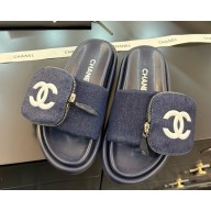 Chanel cotton cc logo mule blue 2025
