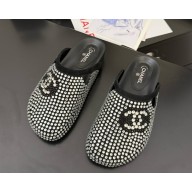 Chanel crystal CC logo mule black 2025