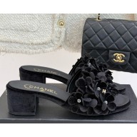 Chanel mules suede Kidskin & Strass black G46231 heel 5cm 2025