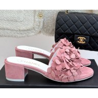 Chanel mules suede Kidskin & Strass light pink G46231 heel 5cm 2025
