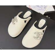 Chanel suede mule with crystal CC logo white 2025